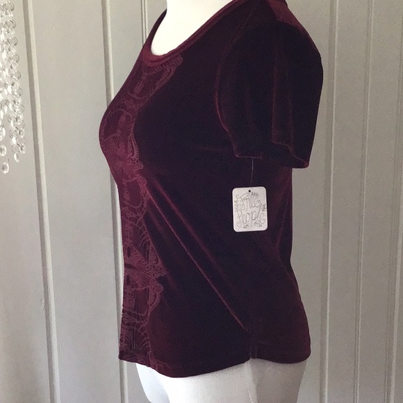 NWT FREE PEOPLE VELVET BURGUNDY  TOP - Picture 1 of 9